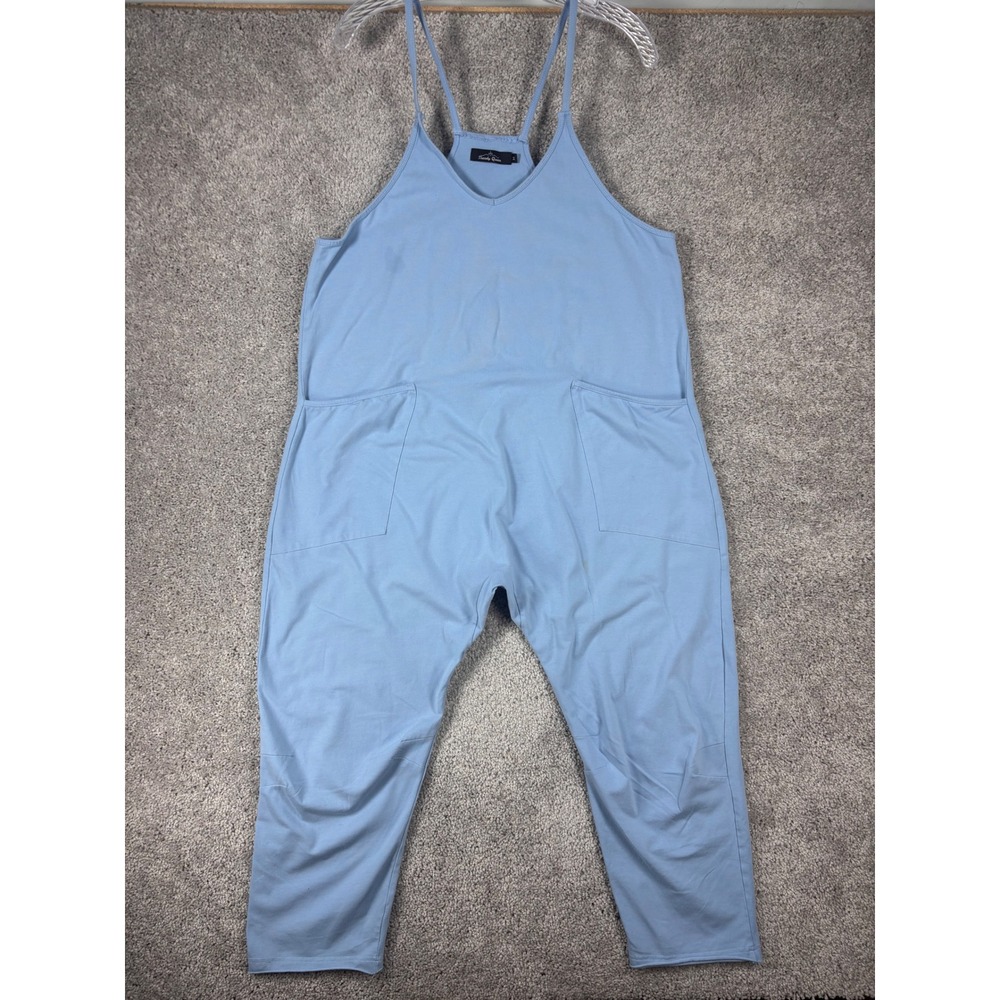 Trendy Queen Womens Light Blue Cotton Stretch Harem Jumpsuit Overalls (READ)